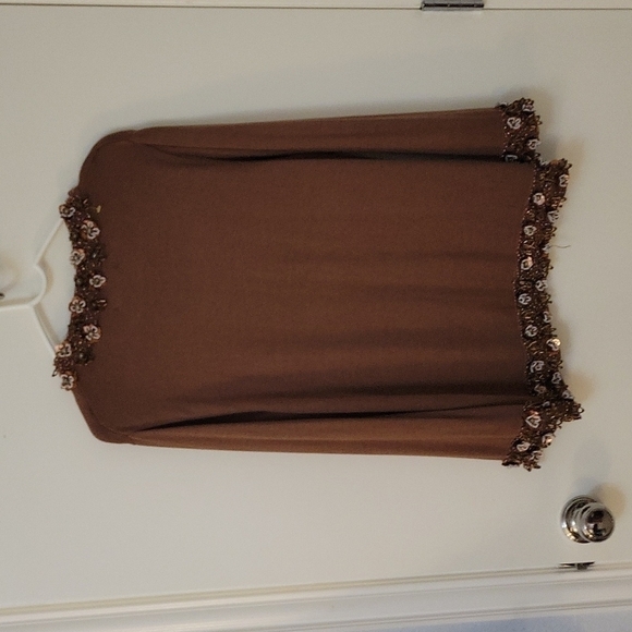 VTG JUST B Brown Floral Glass Beaded Coquette Cardigan Sweater XL - Picture 12 of 13